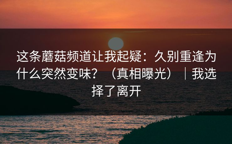 这条蘑菇频道让我起疑：久别重逢为什么突然变味？（真相曝光）｜我选择了离开
